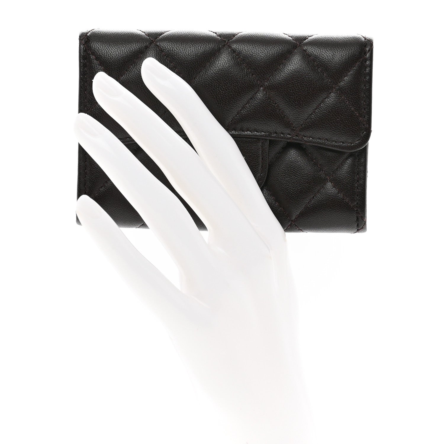 Chanel Lambskin Quilted Flap Card Holder Wallet Dark Brown 2 of 9