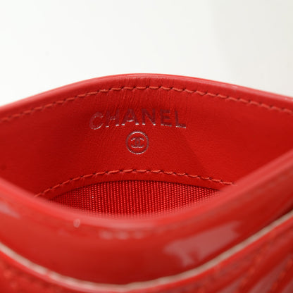 Chanel Patent Quilted Chevron Card Holder Red 5 of 7