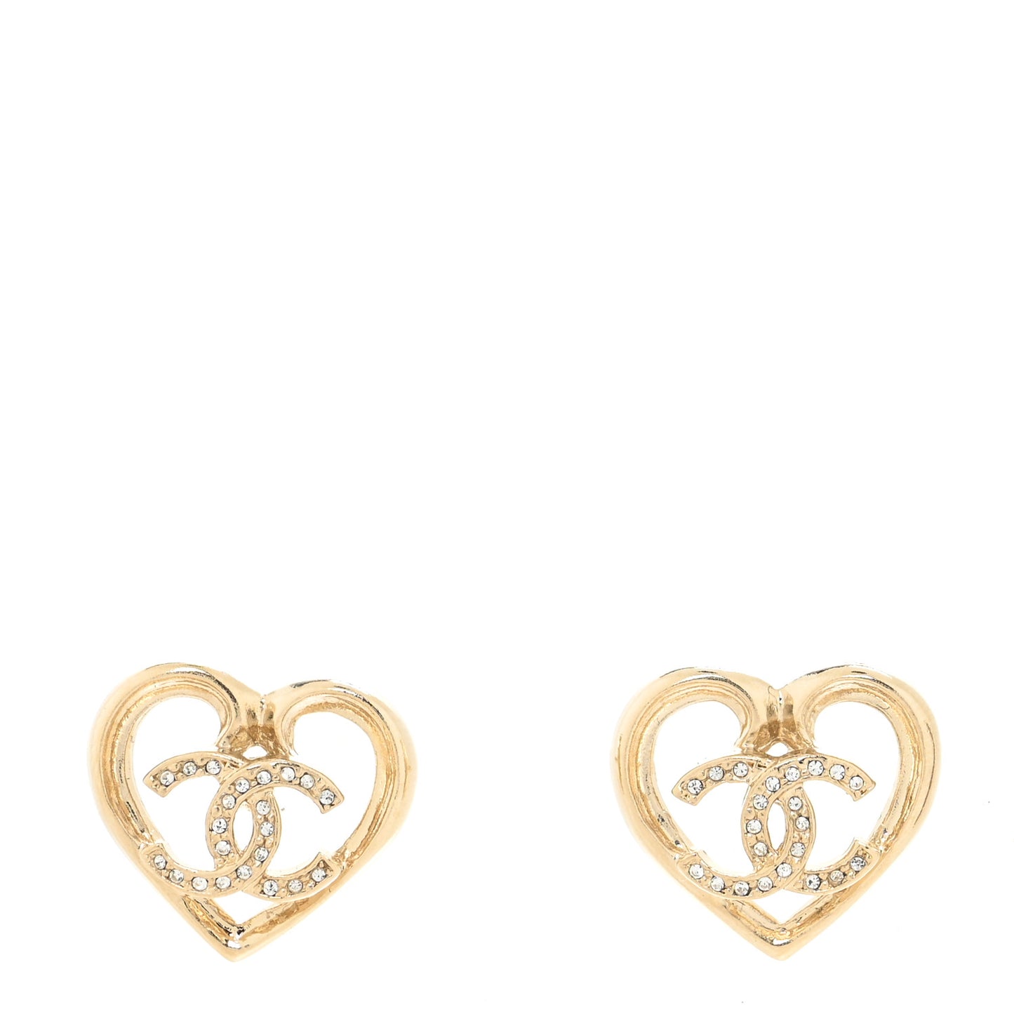 Metal Crystal CC Logo Heart Earrings Gold