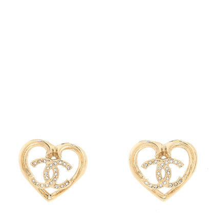 Chanel Metal Crystal CC Logo Heart Earrings Gold 1 of 4