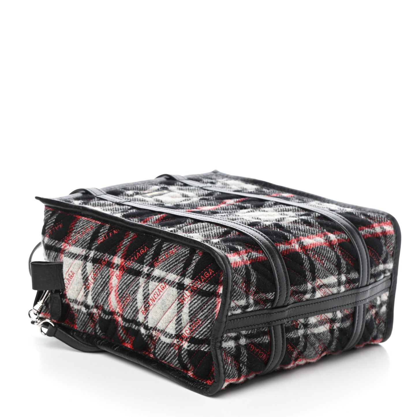 Wool Cuir Arena Plaid Diagonal Allover Logo Matelasse S Bazar Shopper Tote Black White Red