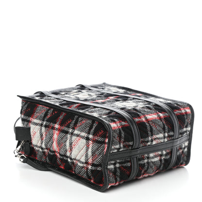 Balenciaga Wool Cuir Arena Plaid Diagonal Allover Logo Matelasse S Bazar Shopper Tote Black White Red 4 of 9
