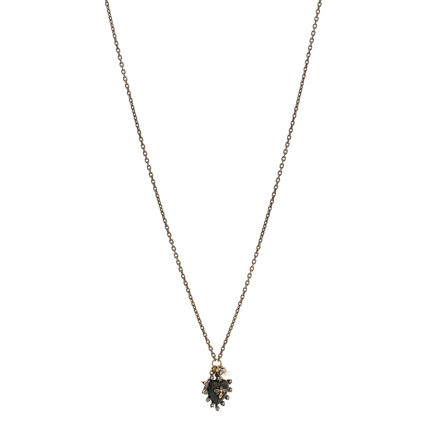 Resin Crystal Pearl Star Bee Necklace Aged Gold Black