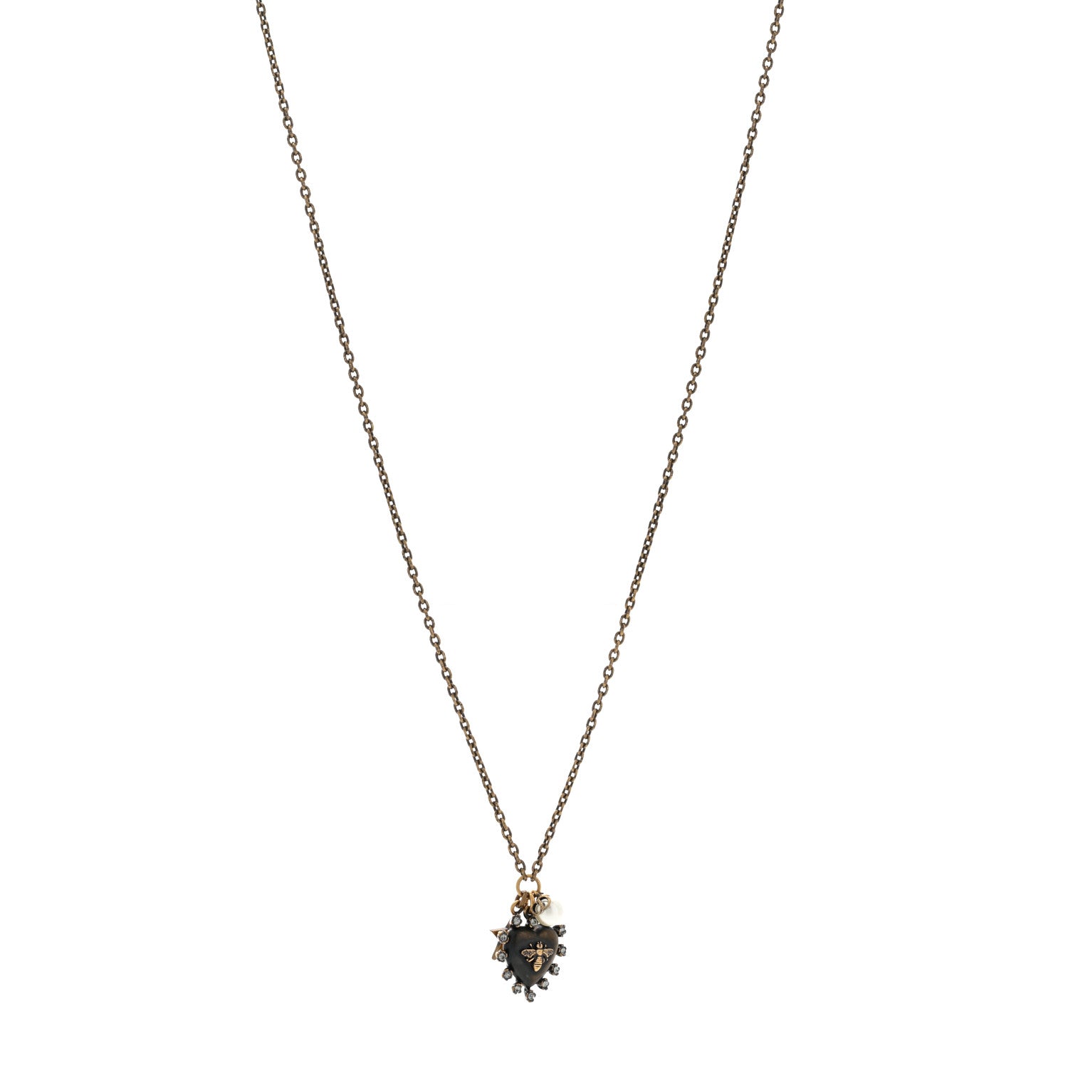 Christian Dior Resin Crystal Pearl Star Bee Necklace Aged Gold Black 1 of 6