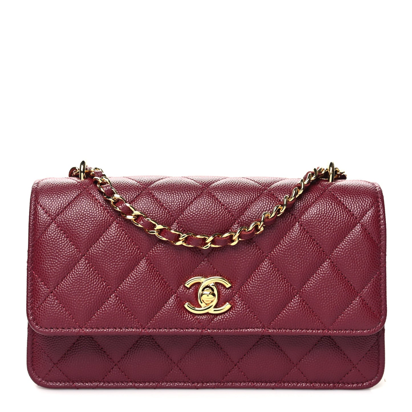 Caviar Quilted Timeless Charm Mini Flap Burgundy