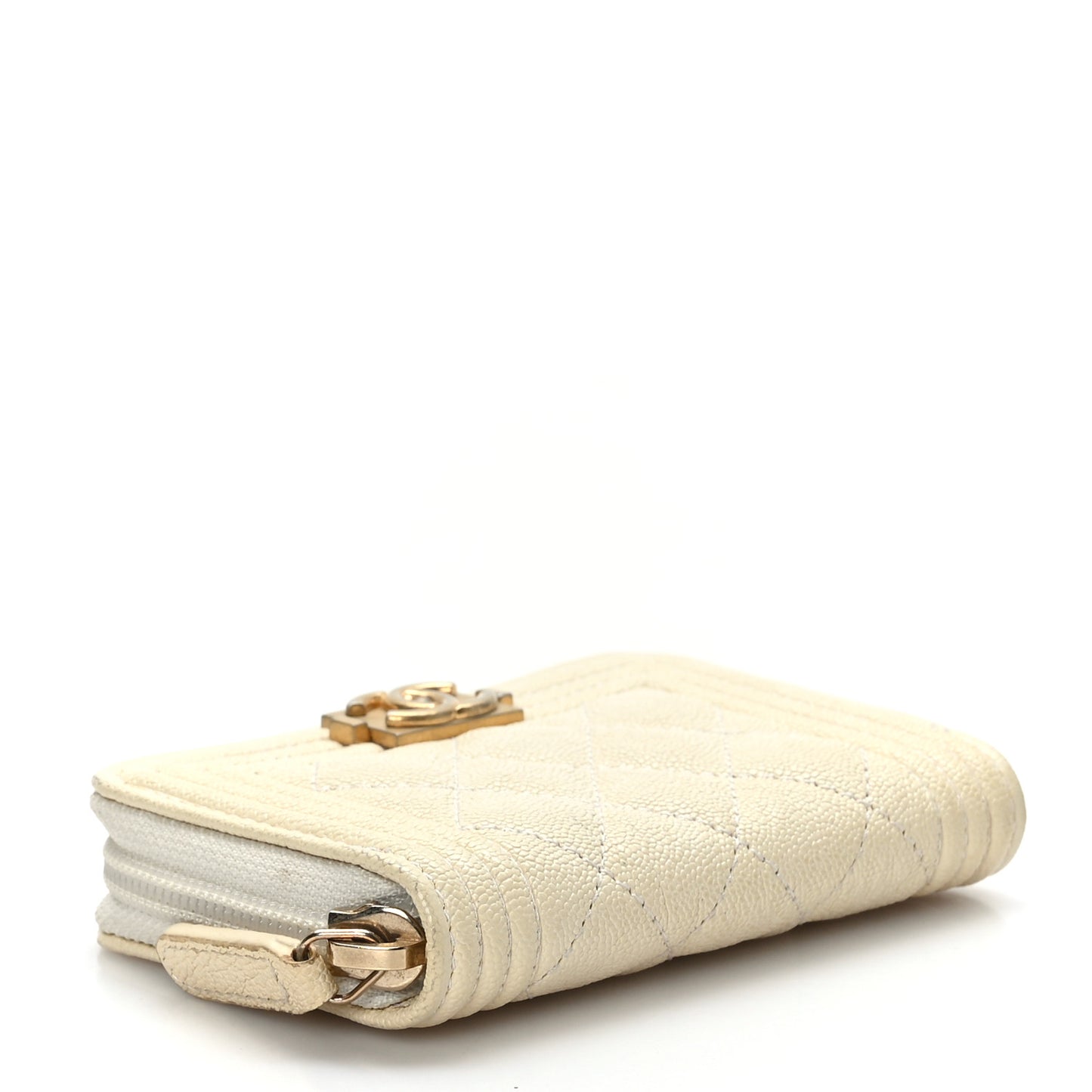Caviar Quilted Boy Zip Around Coin Purse Wallet Ivory