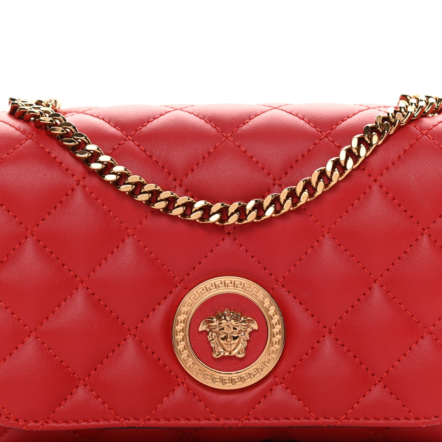Nappa Quilted Small Medusa Chain Crossbody Red