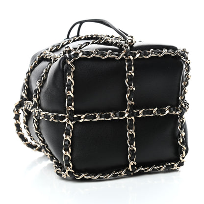 Chanel Lambskin Bucket Chain Drawstring Bag Black 4 of 10