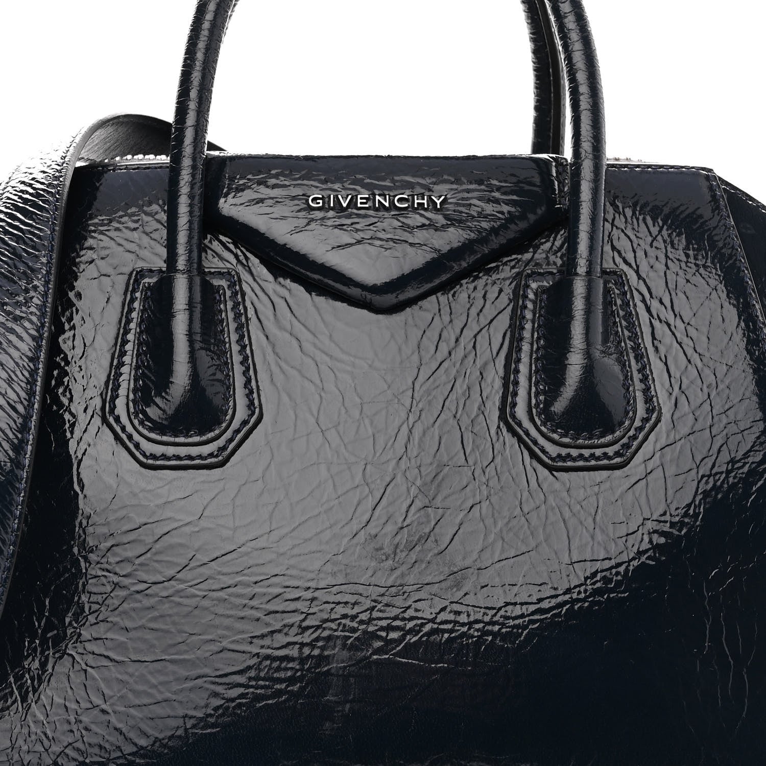 Givenchy Crinkled Patent Deerskin Small Antigona Deep Blue 7 of 12