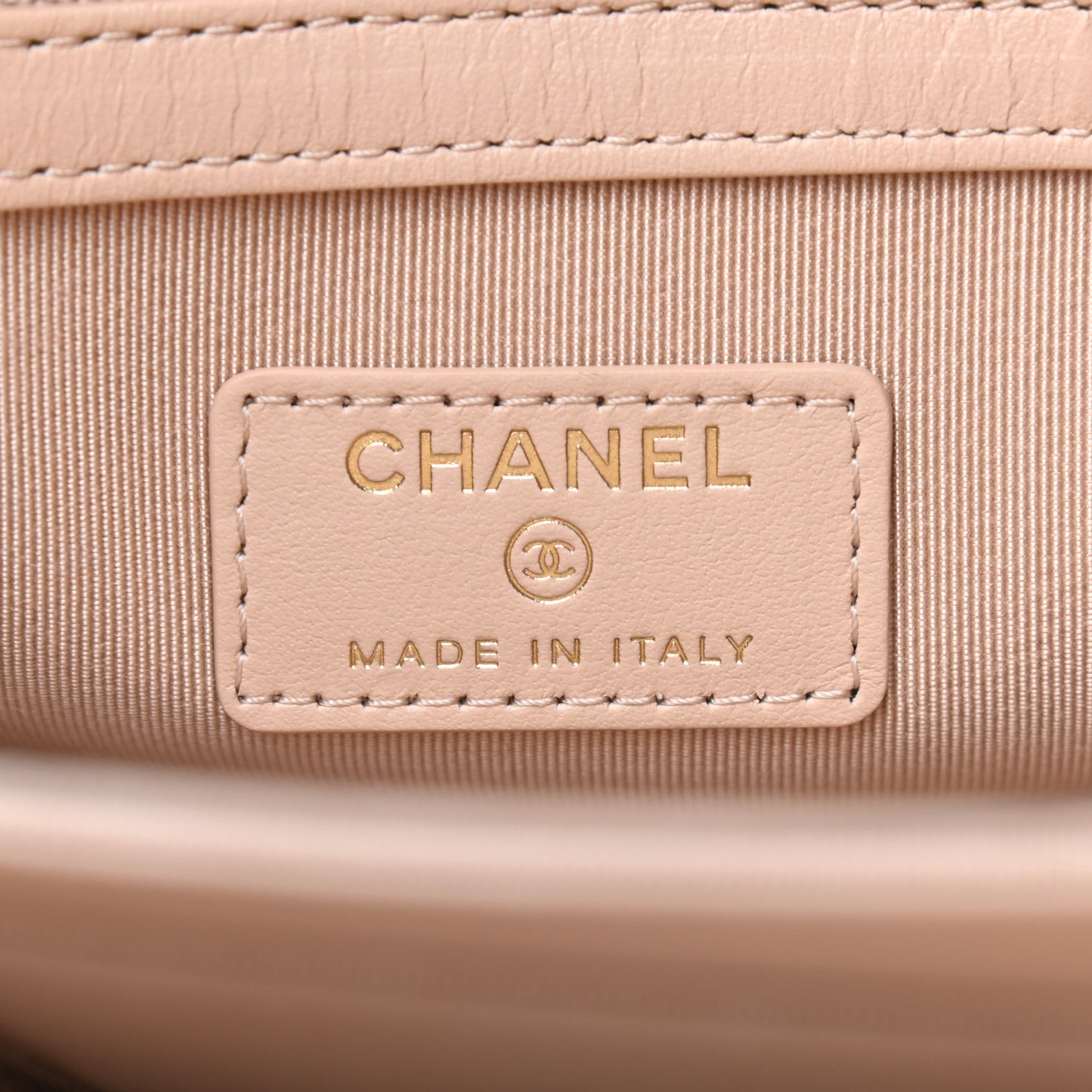 Shiny Goatskin Quilted Large Chanel 19 Pouch Beige