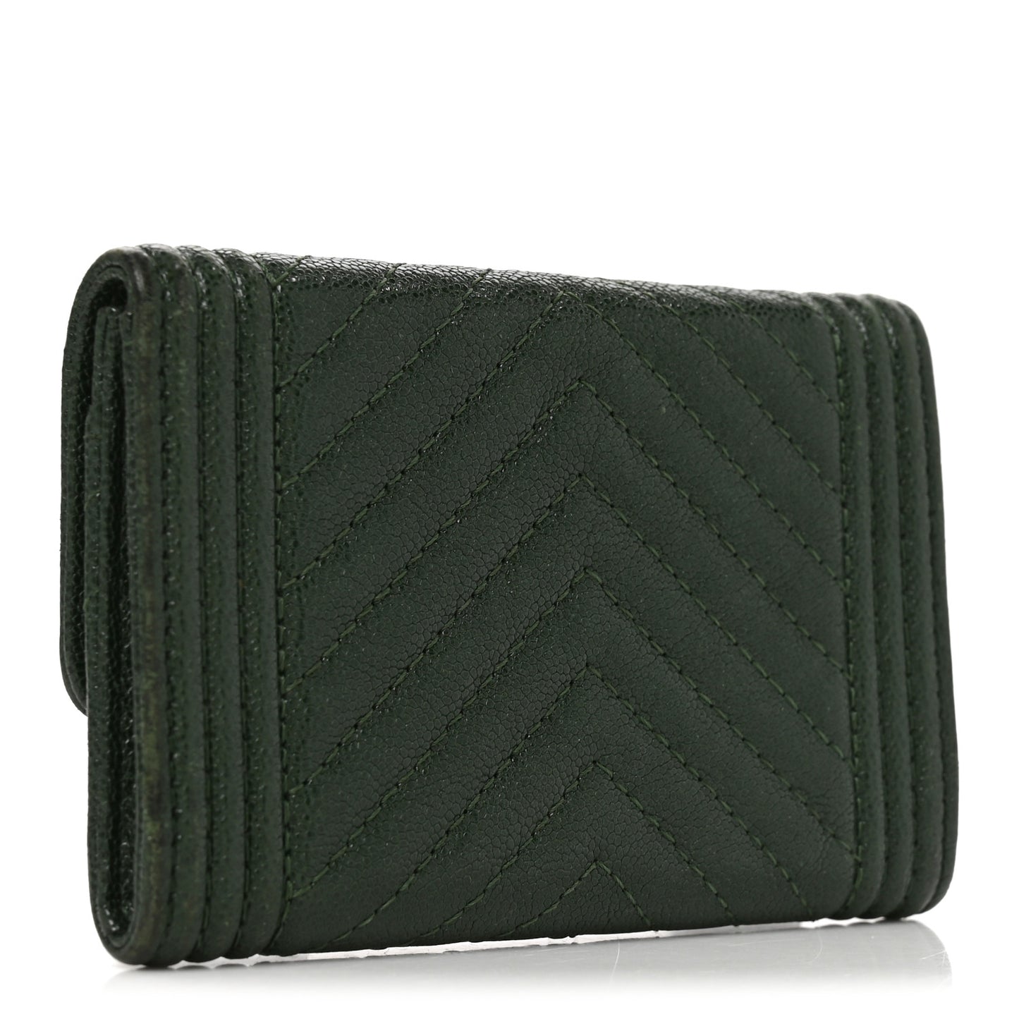 Caviar Chevron Quilted Boy Flap Card Holder Green