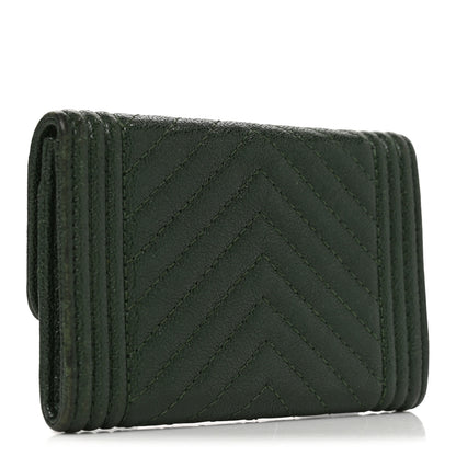 Chanel Caviar Chevron Quilted Boy Flap Card Holder Green 3 of 7