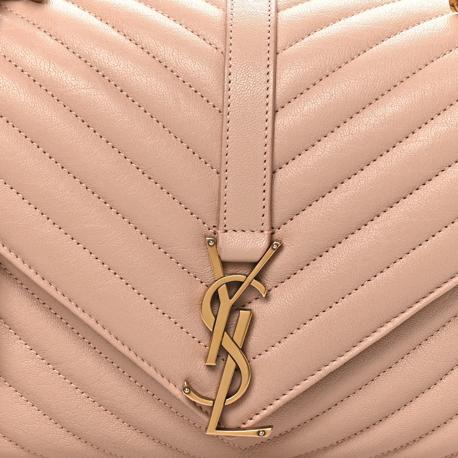 Saint Laurent Sheepskin Matelasse Chevron Monogram Medium College Bag Rose Poudre 8 of 10