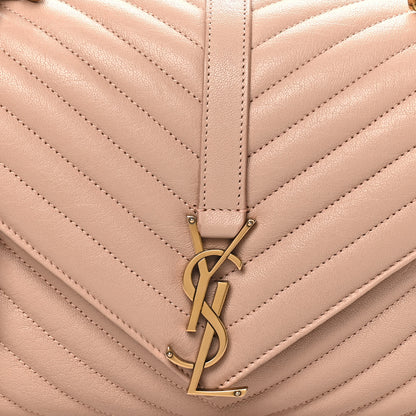 Saint Laurent Sheepskin Matelasse Chevron Monogram Medium College Bag Rose Poudre 8 of 10