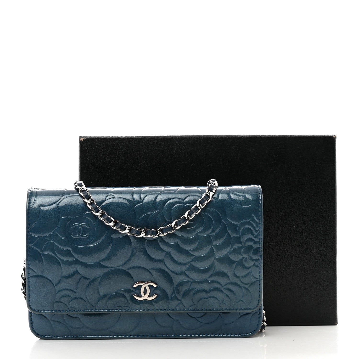 Chanel Patent Camellia Wallet on Chain WOC Royal Blue 11 of 11