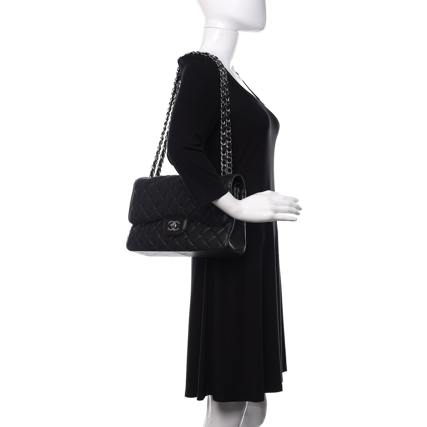 Caviar Quilted Jumbo Double Flap Black