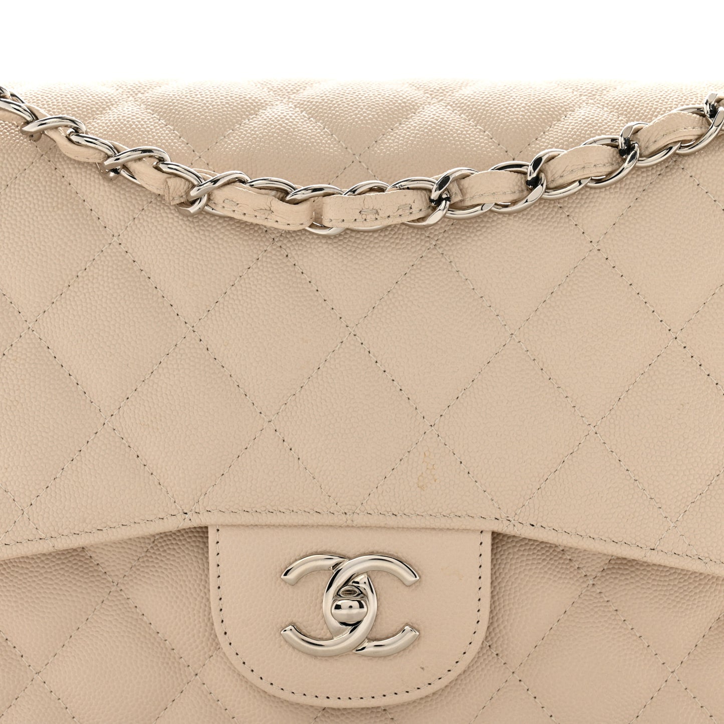 Caviar Quilted Jumbo Double Flap Ivory