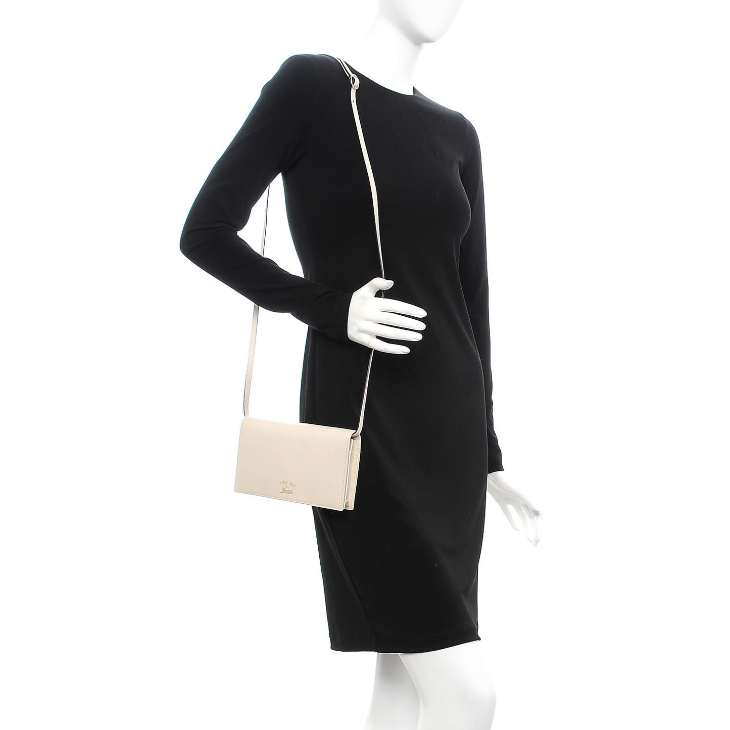 Dollar Calfskin Mini Swing Wallet Bag Mystic White