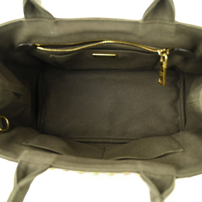 Prada Canvas Studded Crystal Canapa Tote Militare 5 of 10