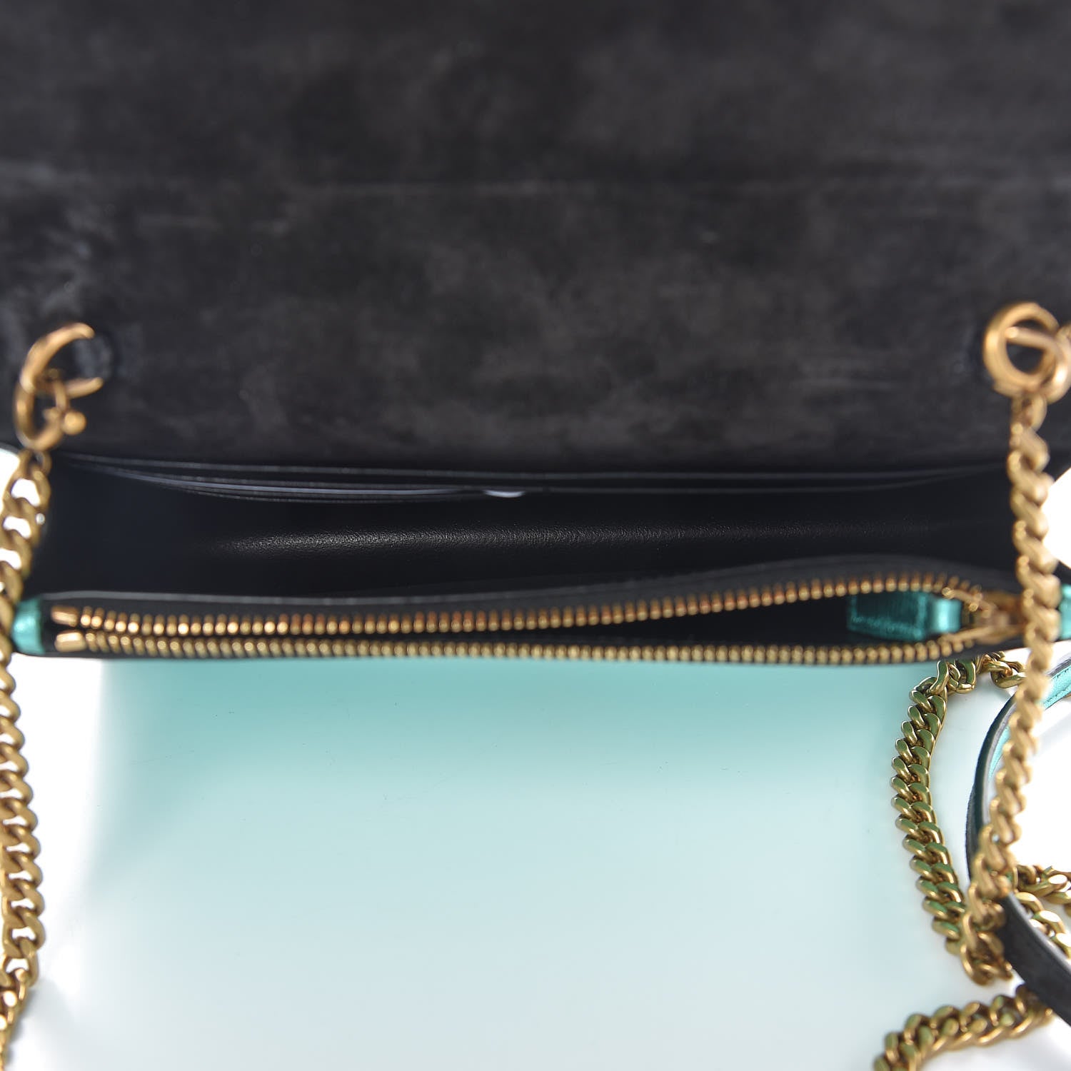 Saint Laurent Laminated Calfskin Classic Monogram Kate Tassel Chain Wallet Green 5 of 12