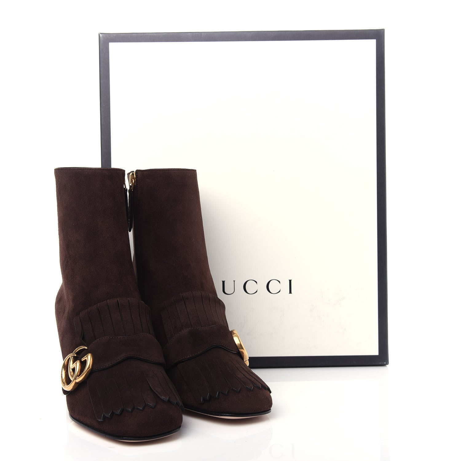 Gucci Kid Scamosciato GG Marmont Fringe 75mm Ankle Boots 36 Cocoa 11 of 11