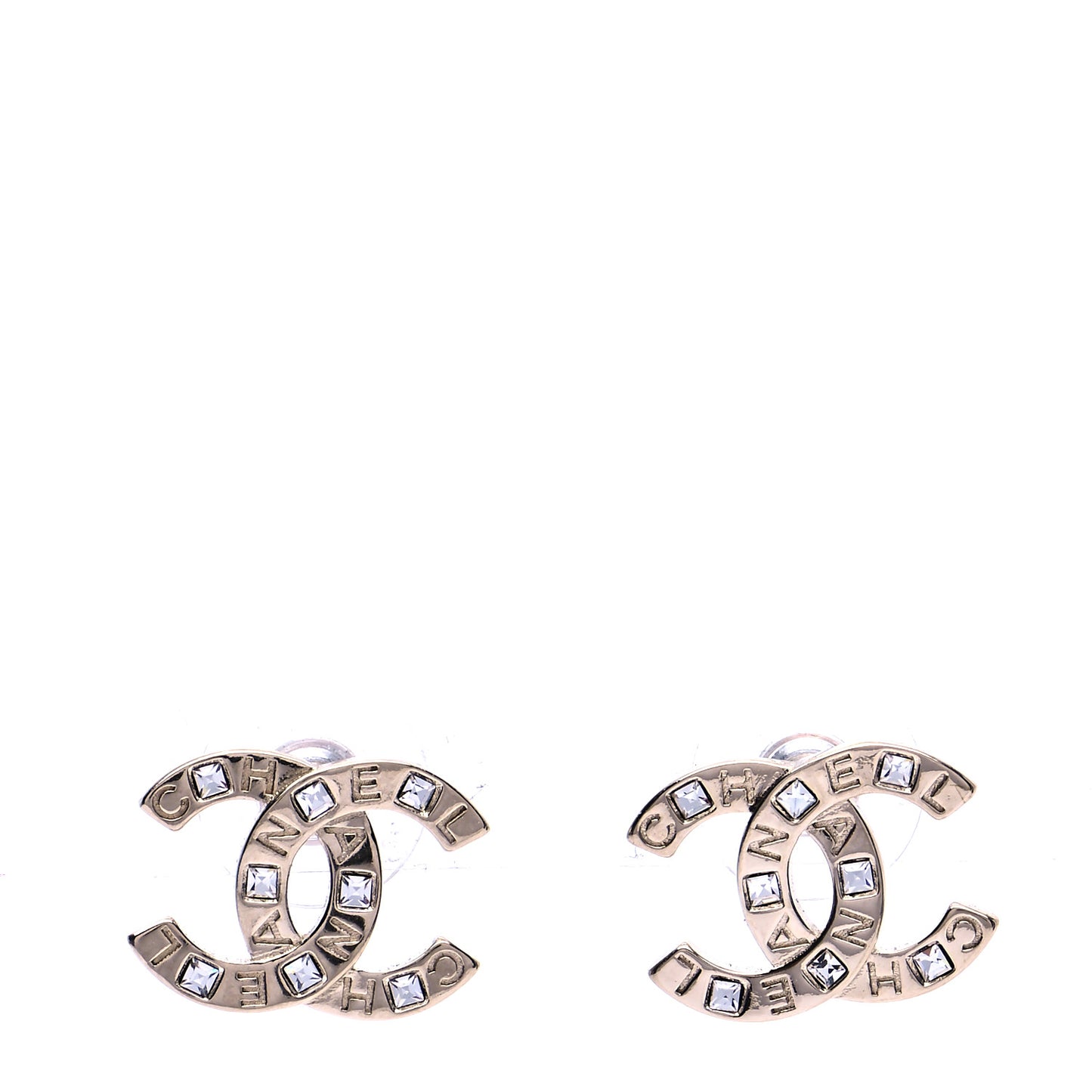 Crystal Metal CC Paris Button Stud Earrings Gold