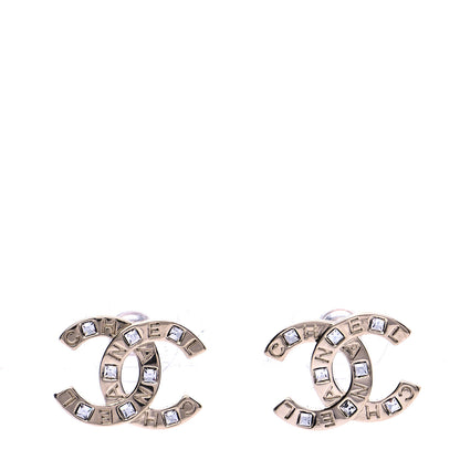 Chanel Crystal Metal CC Paris Button Stud Earrings Gold 1 of 5