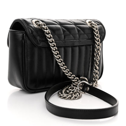 Gucci Calfskin Matelasse Aria Mini GG Marmont Shoulder Bag Black 3 of 10
