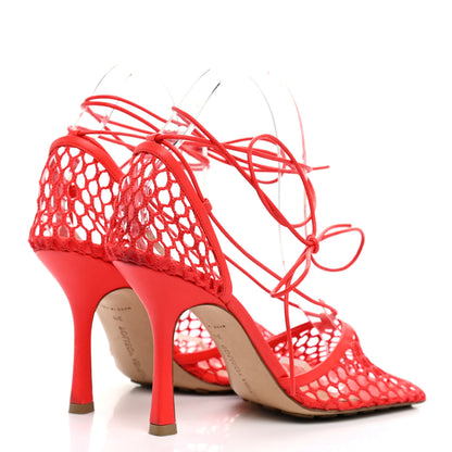 Bottega Veneta Mesh Nappa Stretch Ankle Tie Sandals 39 Tomato 4 of 14