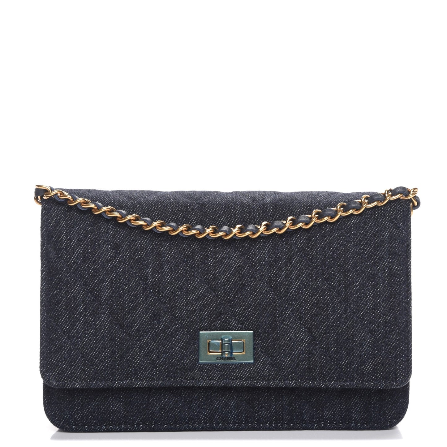 Denim Quilted Reissue Wallet On Chain WOC Dark Blue