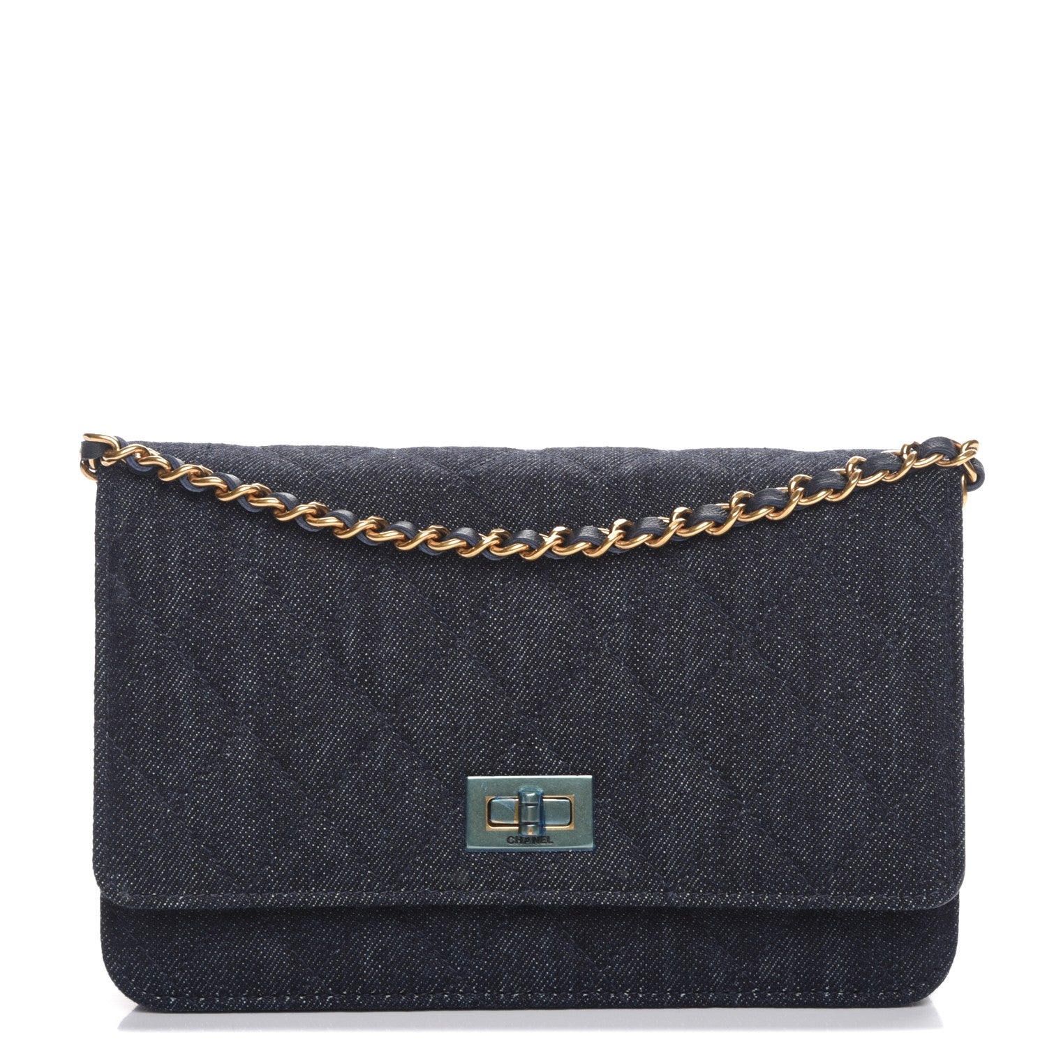Chanel Denim Quilted Reissue Wallet On Chain WOC Dark Blue 1 of 9