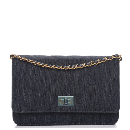Chanel Denim Quilted Reissue Wallet On Chain WOC Dark Blue 1 of 9