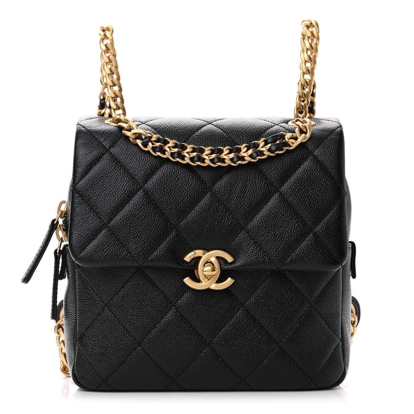 Shiny Caviar Quilted Chain Melody Backpack Black