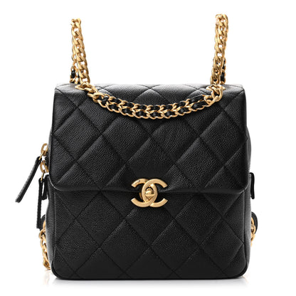 Chanel Shiny Caviar Quilted Chain Melody Backpack Black 1 of 11