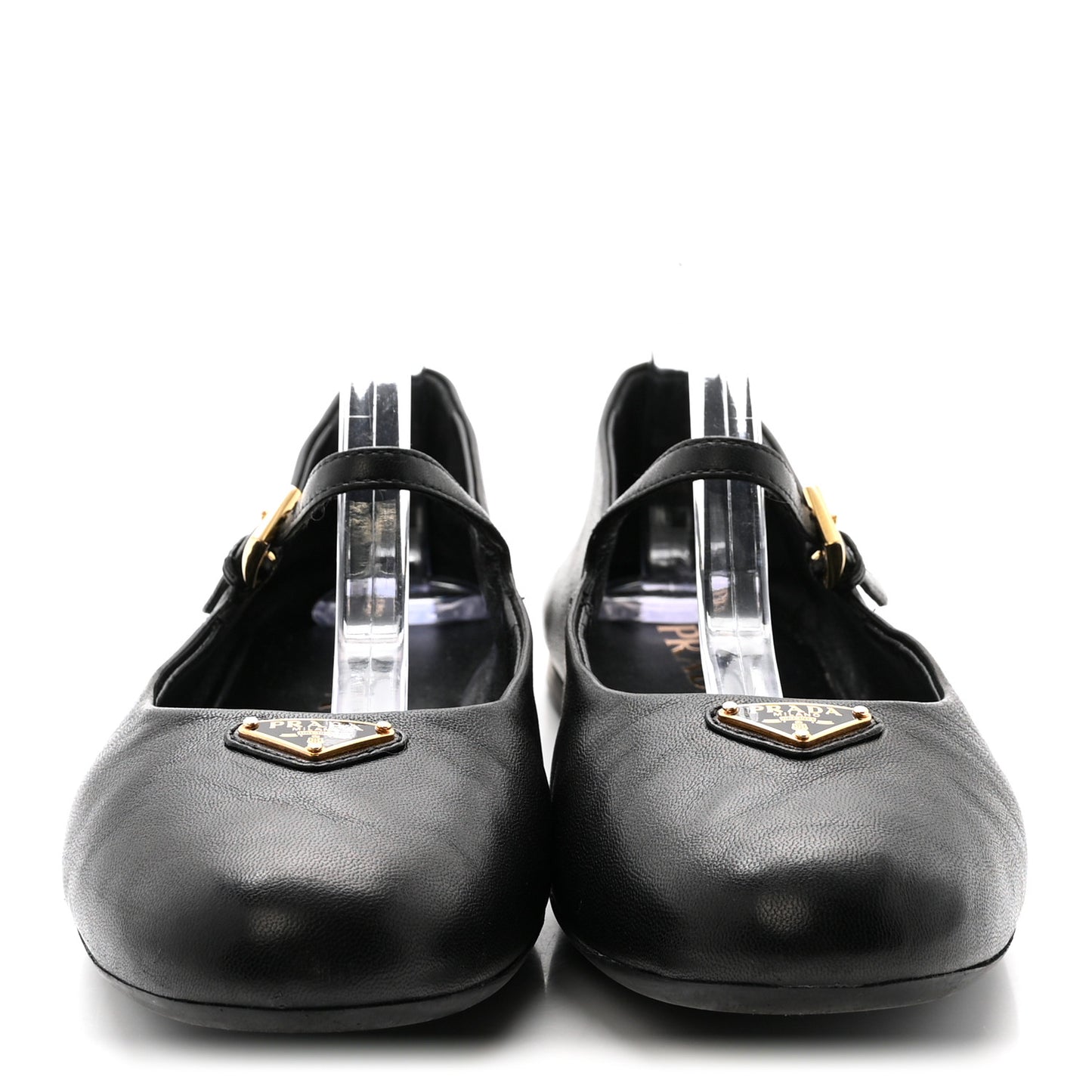 Nappa Metal Triangle Logo Ballet Flats 39 Black