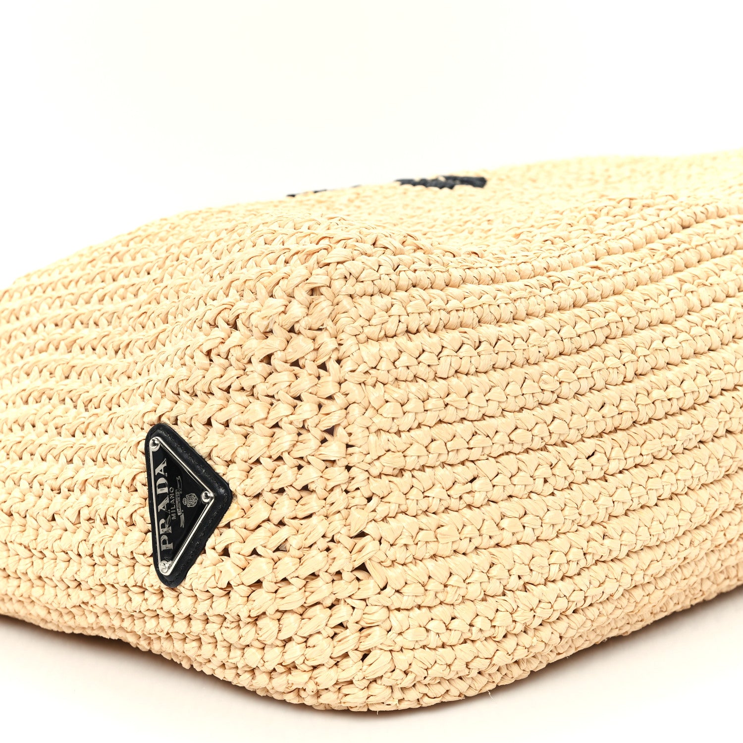 Prada Yarn Raffia Effect Crochet Embroidered Logo Tote Naturale 8 of 10