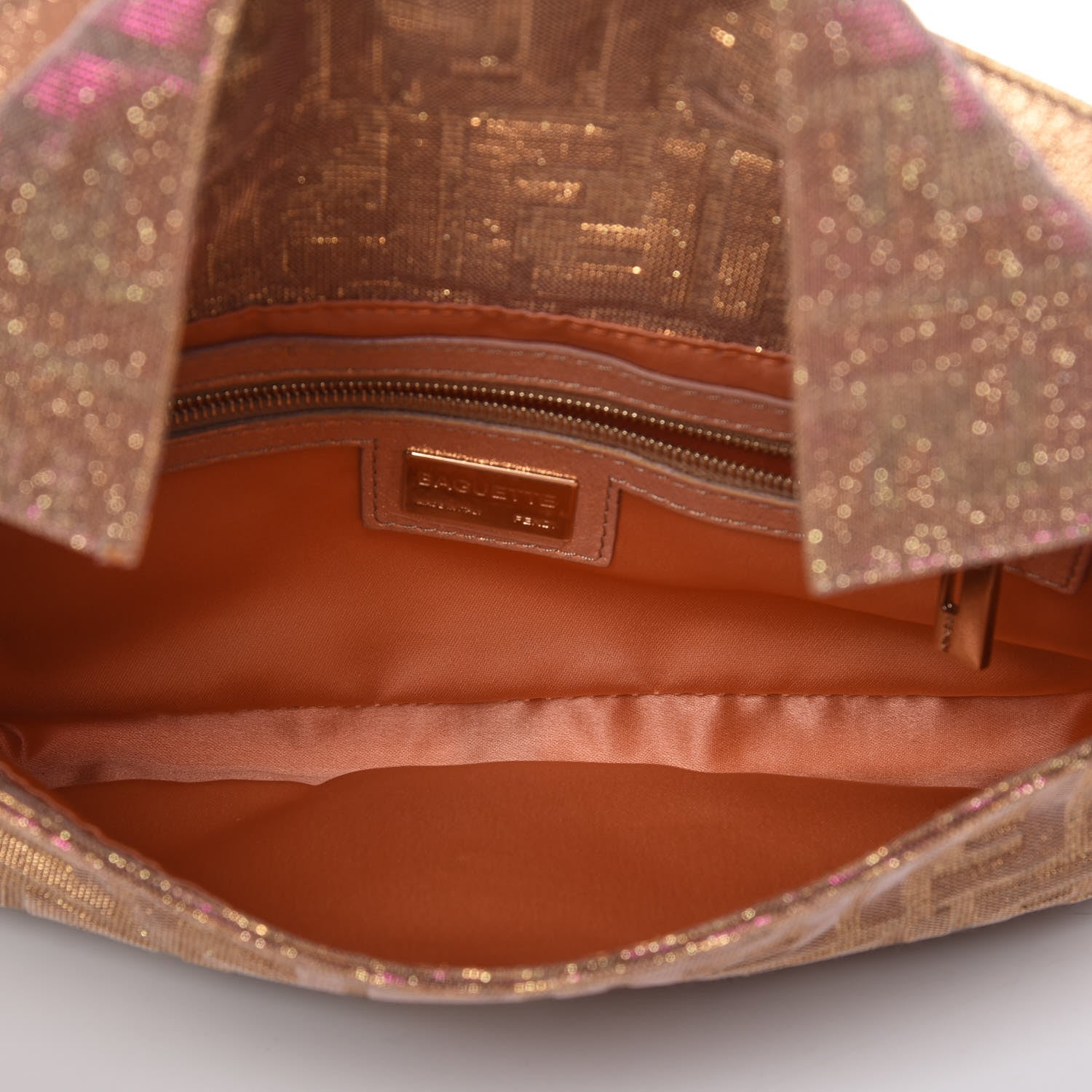 Fendi Metallic Lurex Zucca Vitello Baguette Arancio 7 of 8