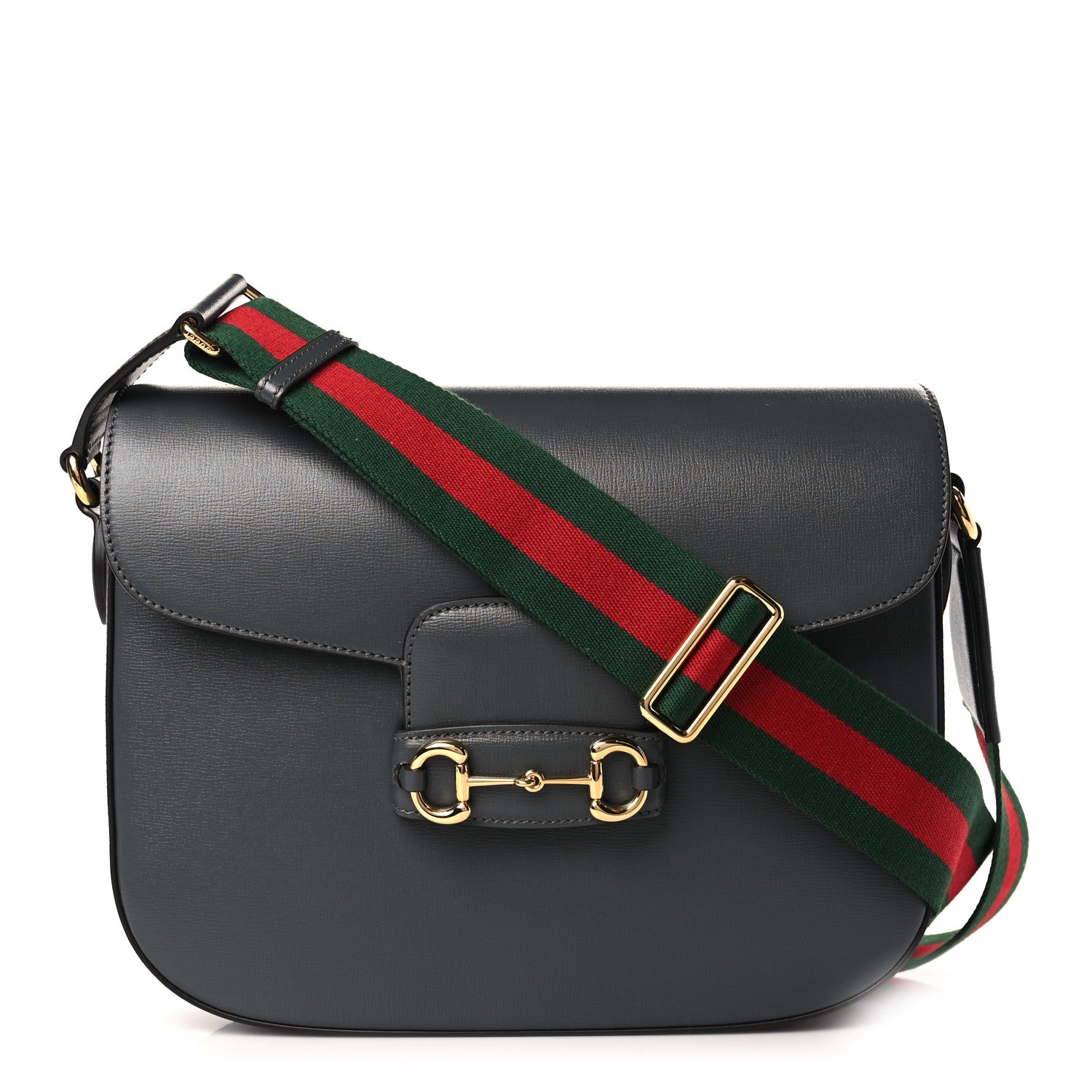 Gucci Azalea Calfskin Web Horsebit 1955 Shoulder Bag Graphite Grey 1 of 8