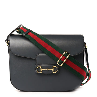 Gucci Azalea Calfskin Web Horsebit 1955 Shoulder Bag Graphite Grey 1 of 8