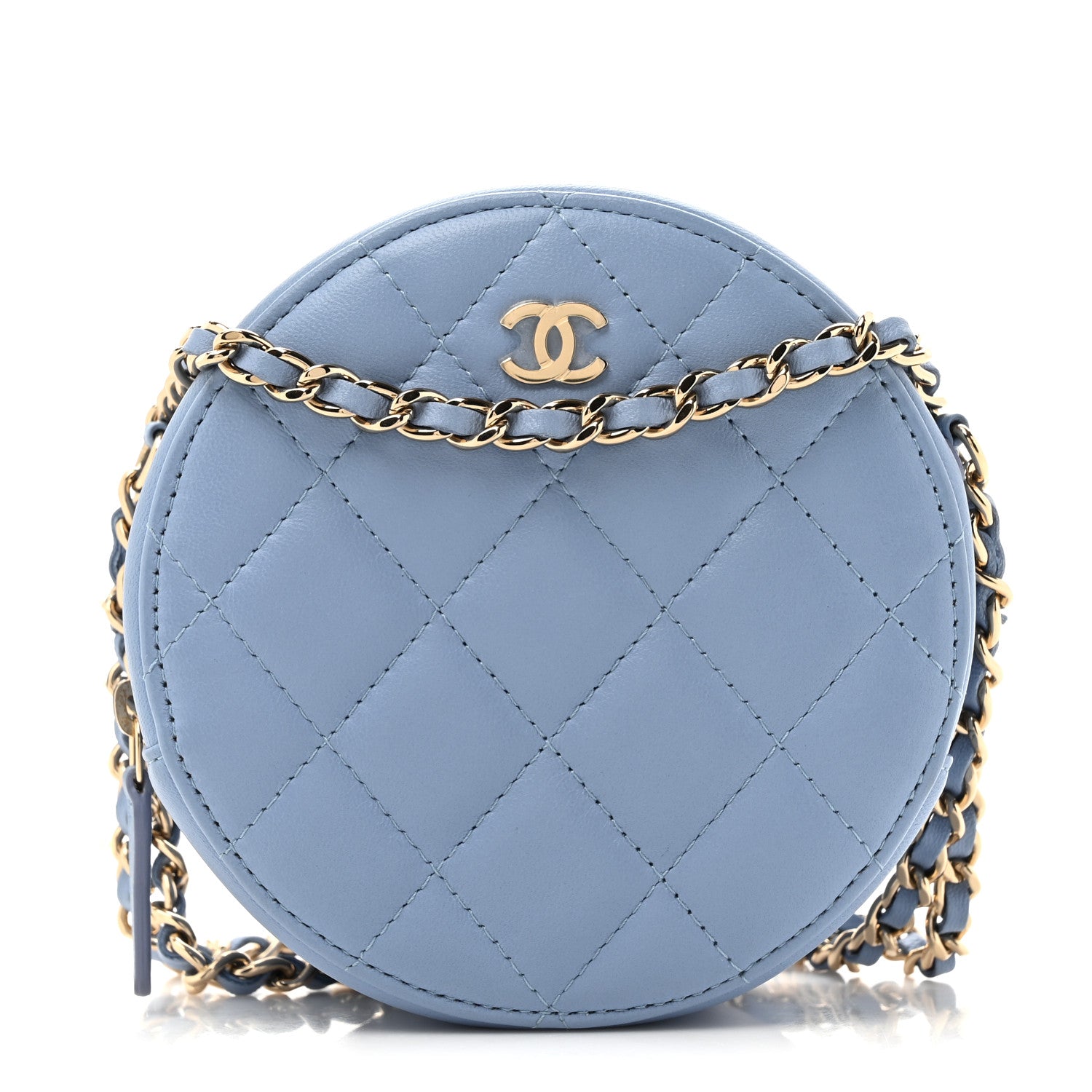 Chanel Lambskin Quilted Round Clutch With Chain Light Blue 1 of 10