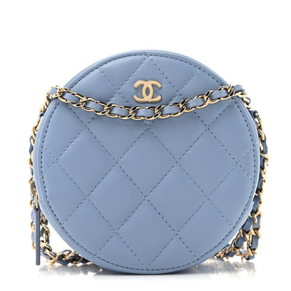 Chanel Lambskin Quilted Round Clutch With Chain Light Blue 1 of 10