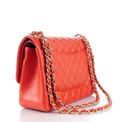 Chanel Pearly Caviar Quilted Jumbo Double Flap Orange 3 of 8