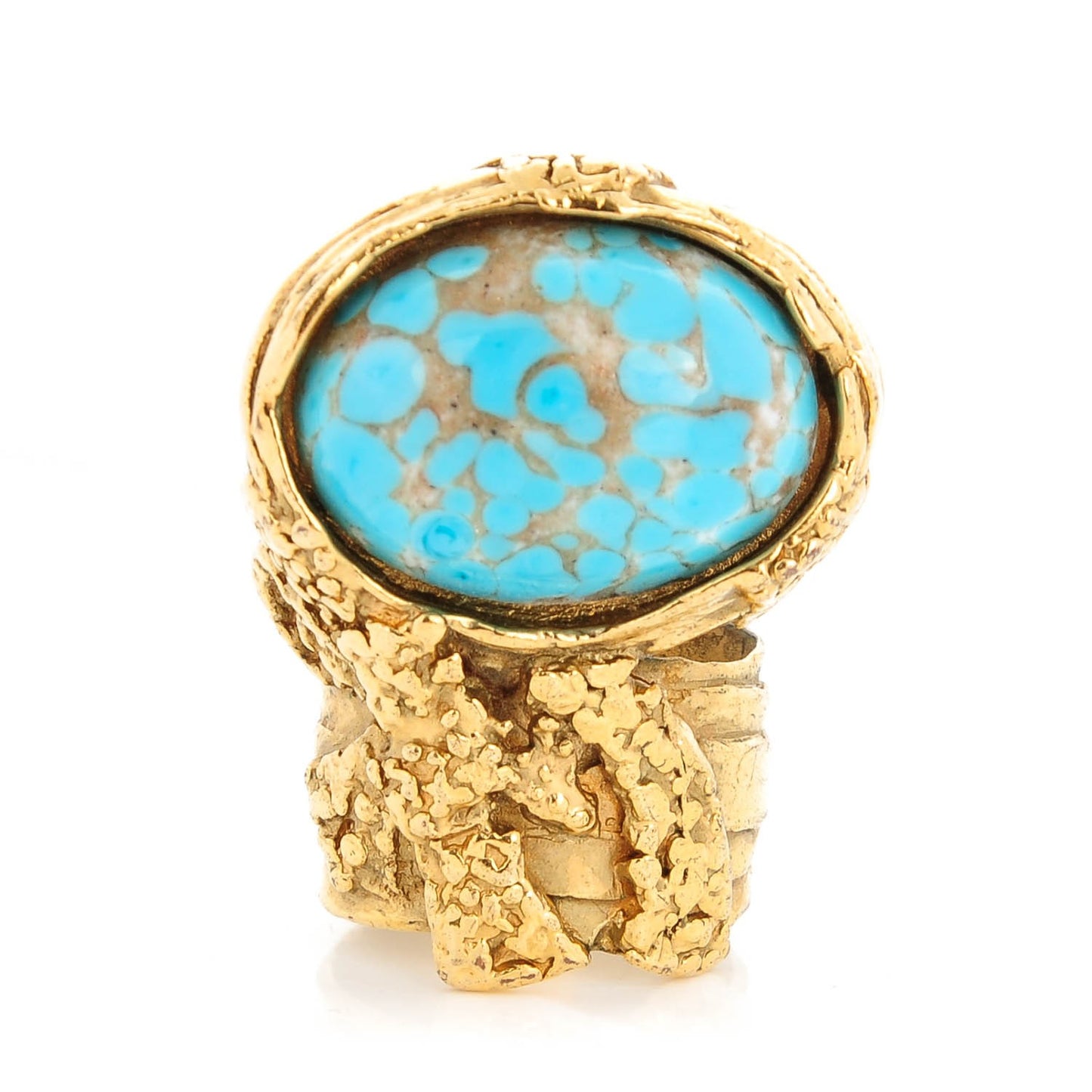 Glass Cabochon Arty Ovale Ring 7 Gold Turquoise