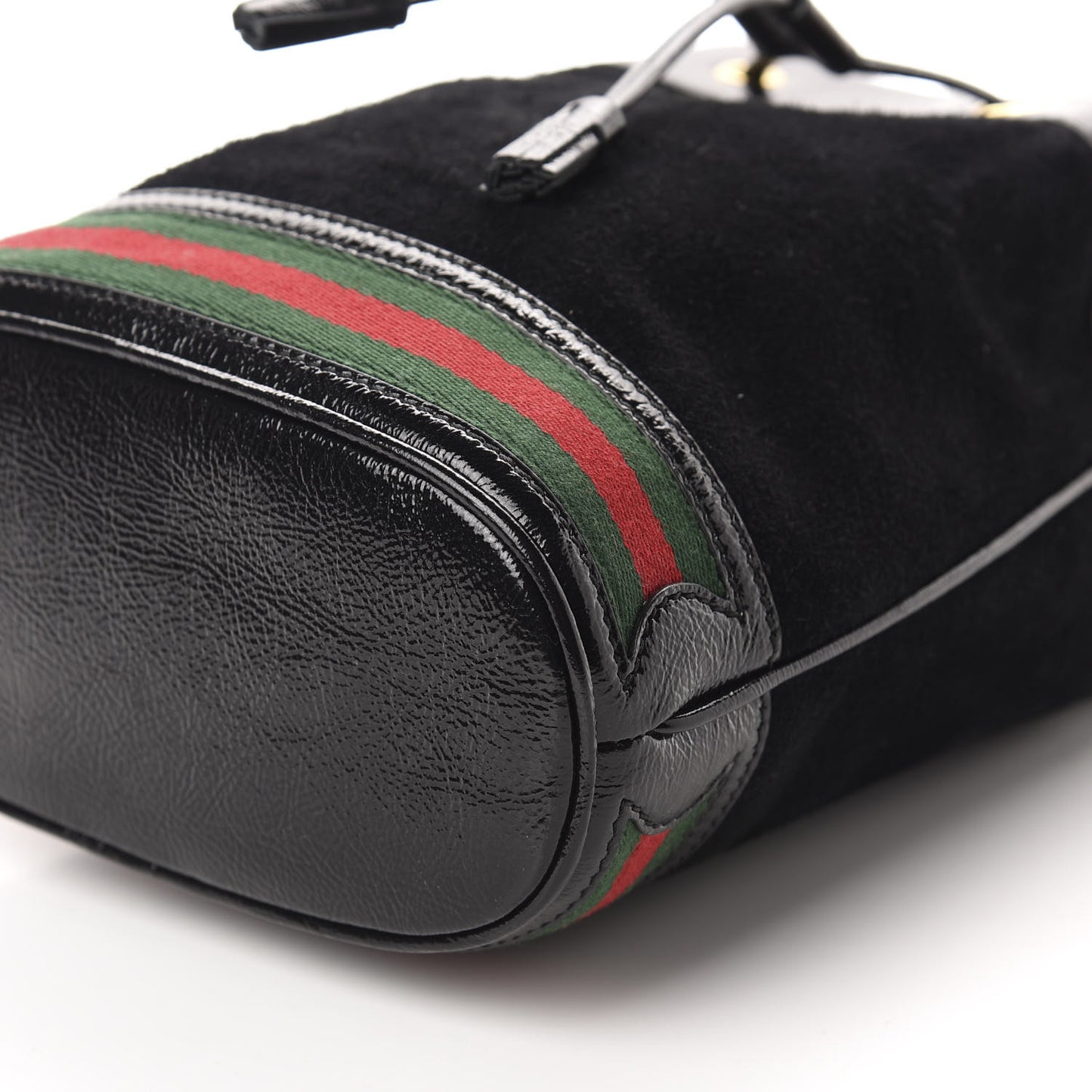 Suede Patent Web Small Ophidia Bucket Bag Black