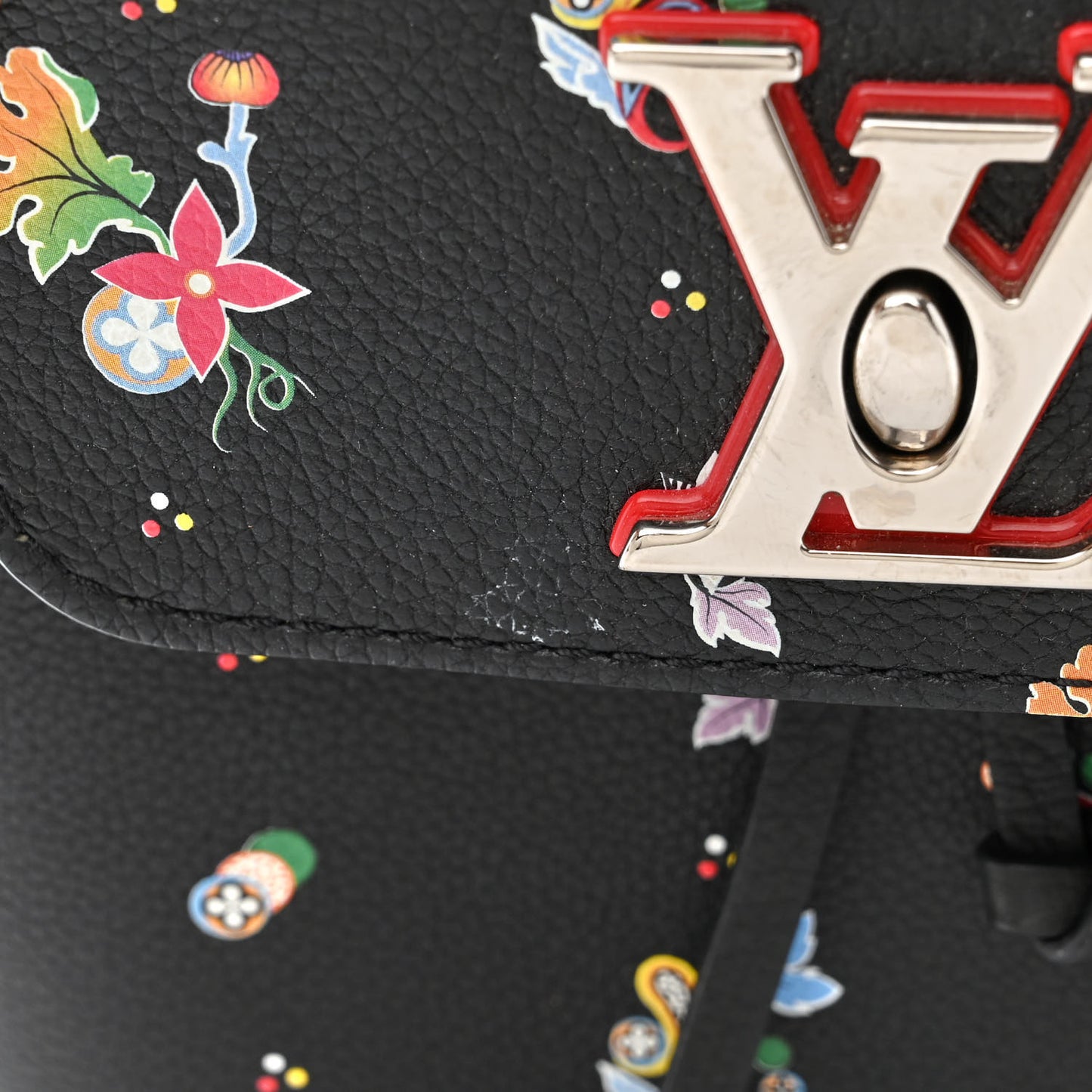 Calfskin Flower Lockme Mini Backpack Black Multicolor