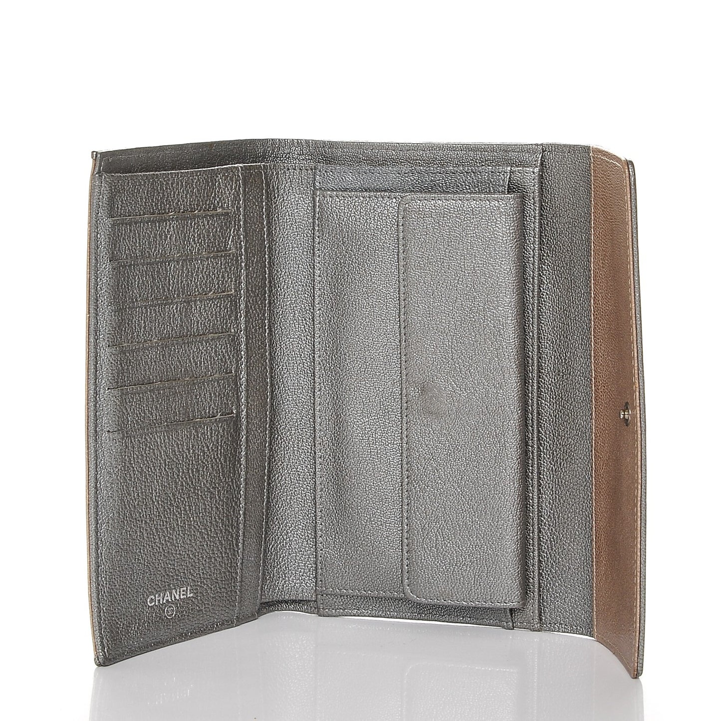 Metallic Calfskin Diamond Stitched Flap Wallet Gold