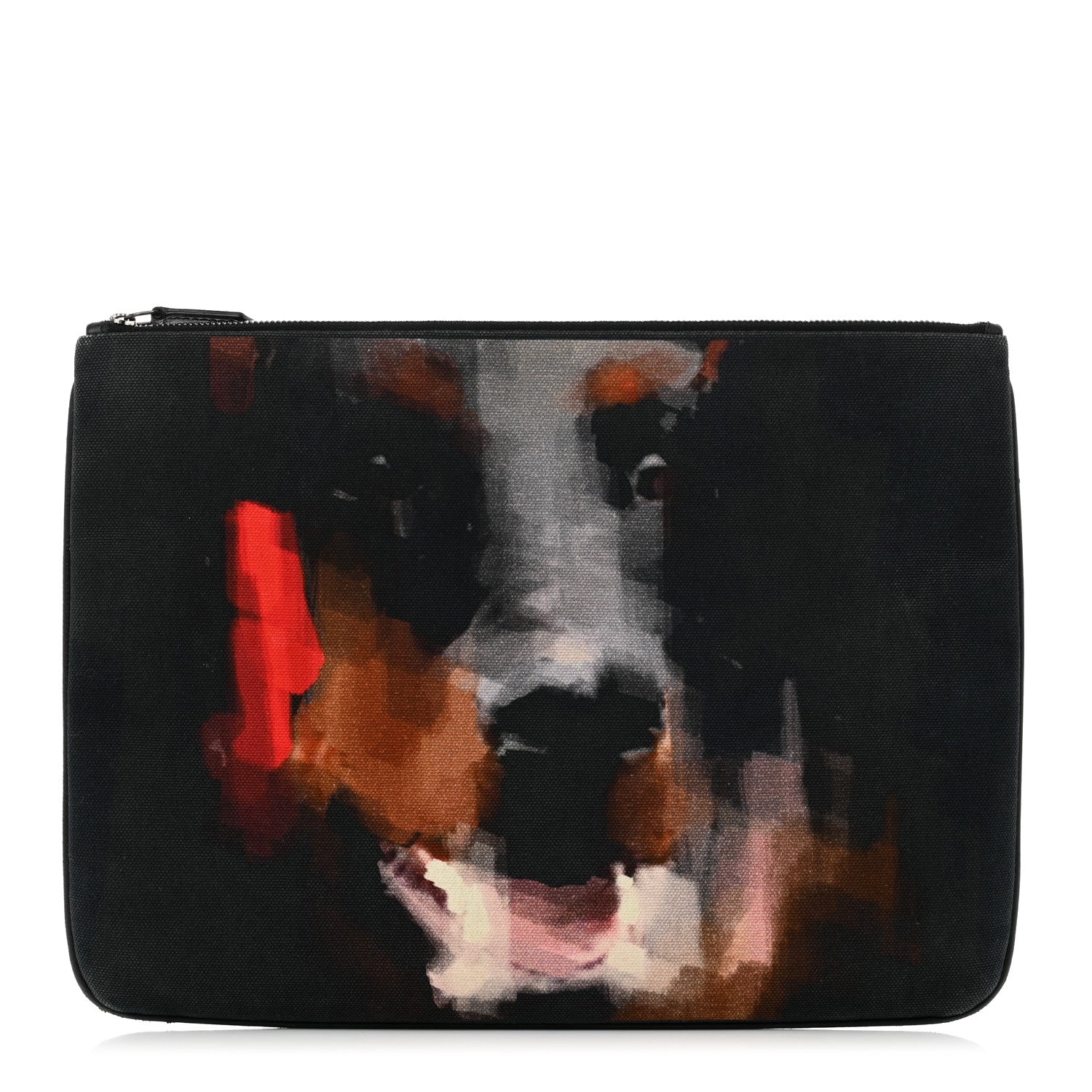 Givenchy Cotton Canvas Large Doberman Print Zip Pouch Black 1 of 10