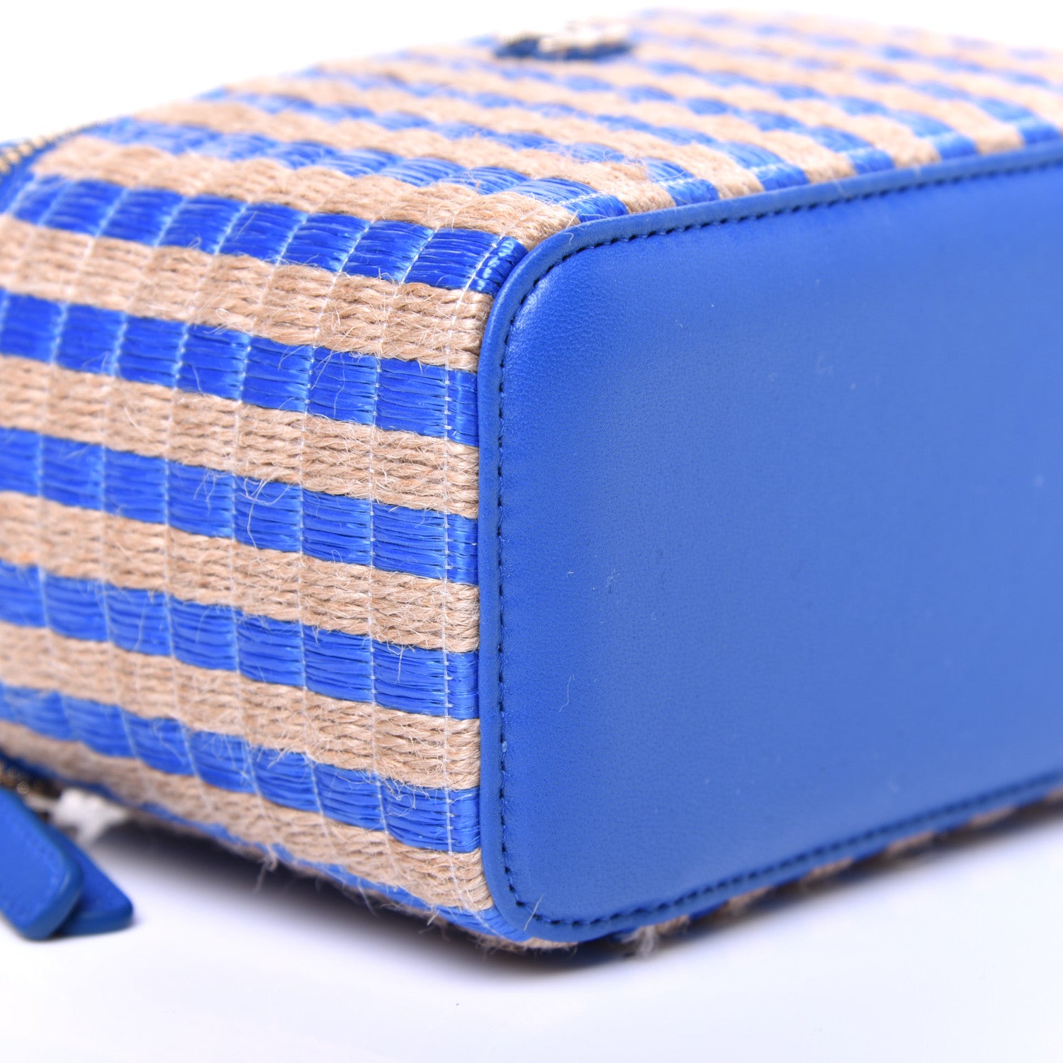 Chanel Raffia Jute Striped Small Vanity Case With Chain Blue Beige 8 of 10