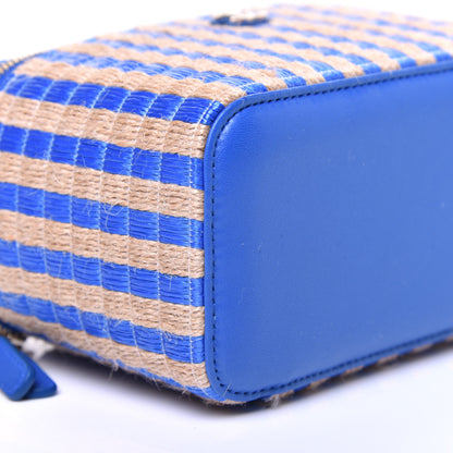 Chanel Raffia Jute Striped Small Vanity Case With Chain Blue Beige 8 of 10