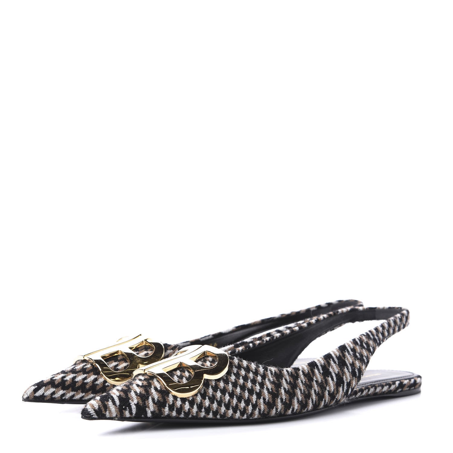 Balenciaga Tweed Prince Of Wales BB Knife Pointy Toe Slingback Flats 36 Brown 3 of 11